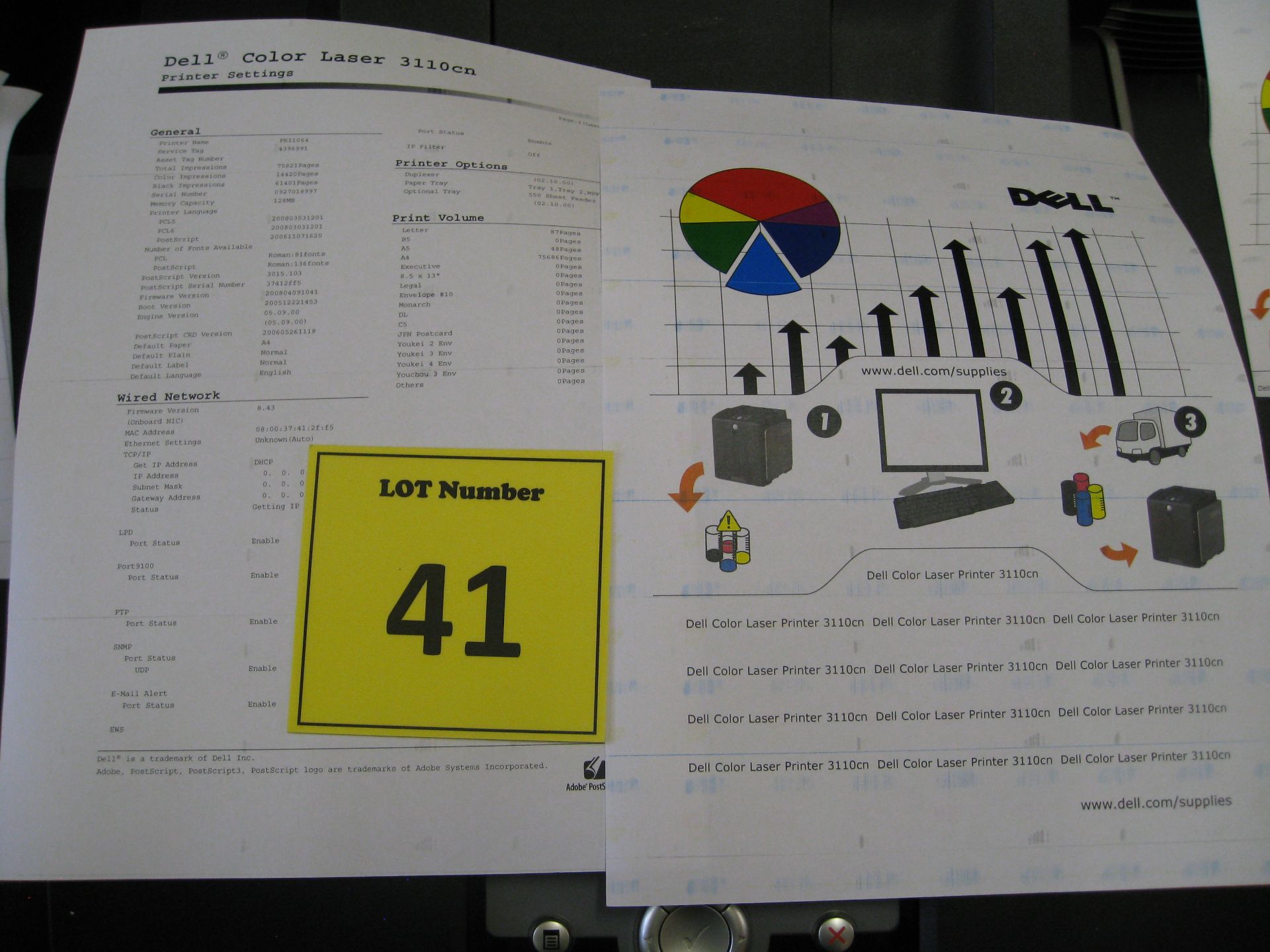 DELL COLOUR LASER PRINTER. MODEL 3110CN. WITH TEST PRINT - Image 2 of 2