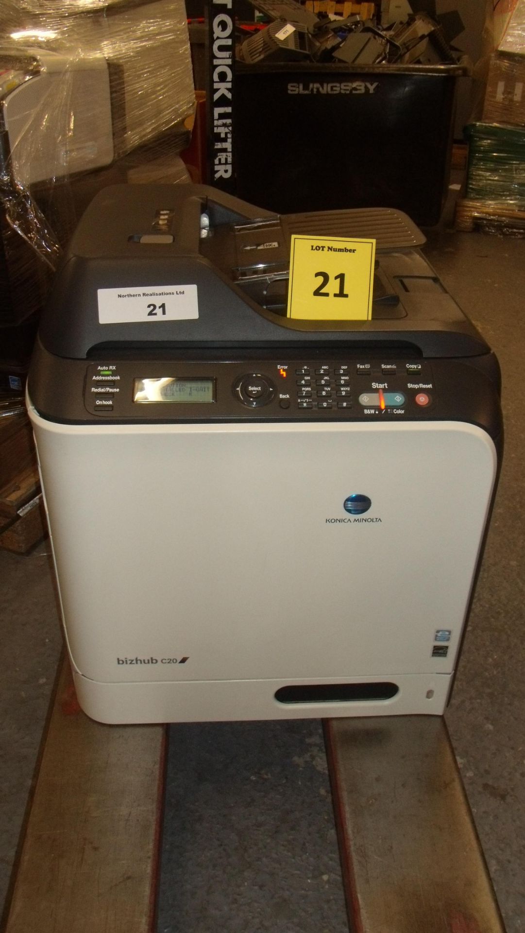 KONICA / MINOLTA BIZHUB C220 PRINTER IN CLEAN COSMETIC CONDITION BUT WITH ERROR MESSAGE SAYING I-