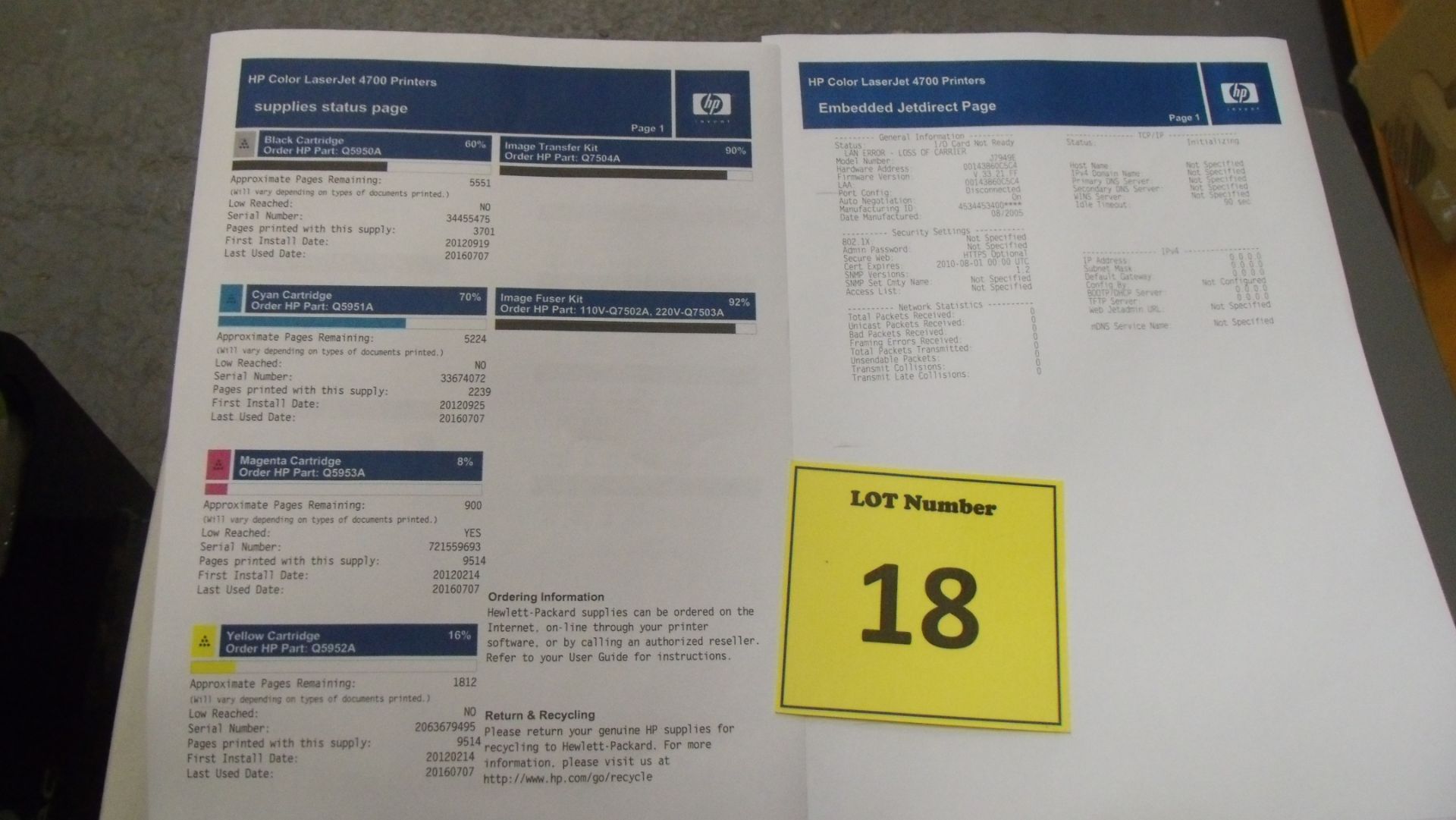 HP COLOUR LASERJET 4700 PRINTER WITH TEST PRINT. - Image 2 of 2