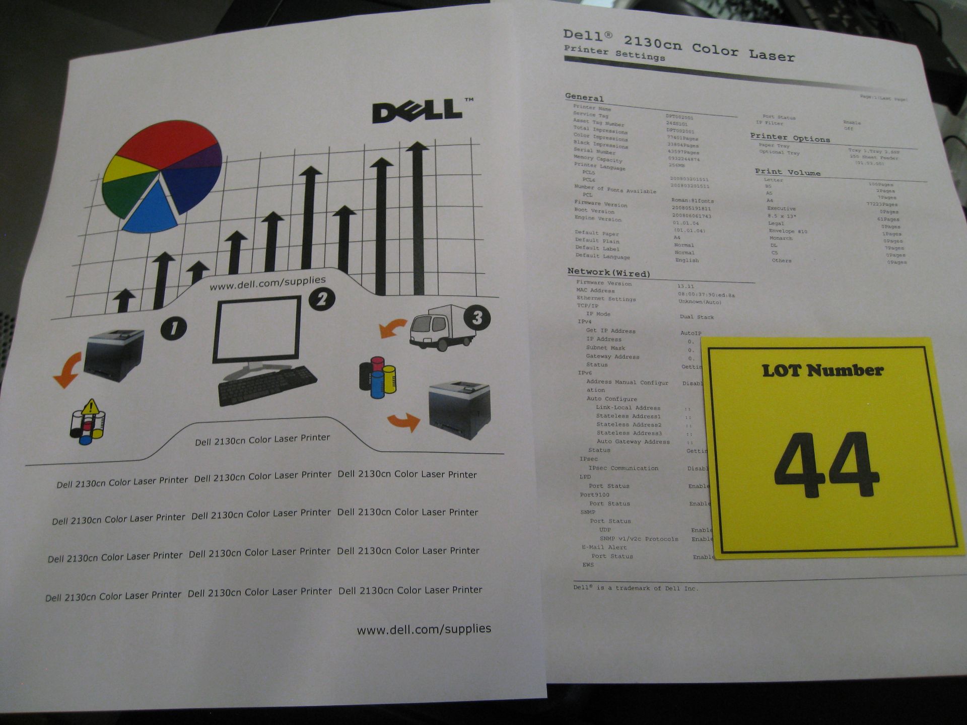 DELL COLOUR LASER PRINTER. MODEL 2130CN. WITH TEST PRINT - Image 2 of 2
