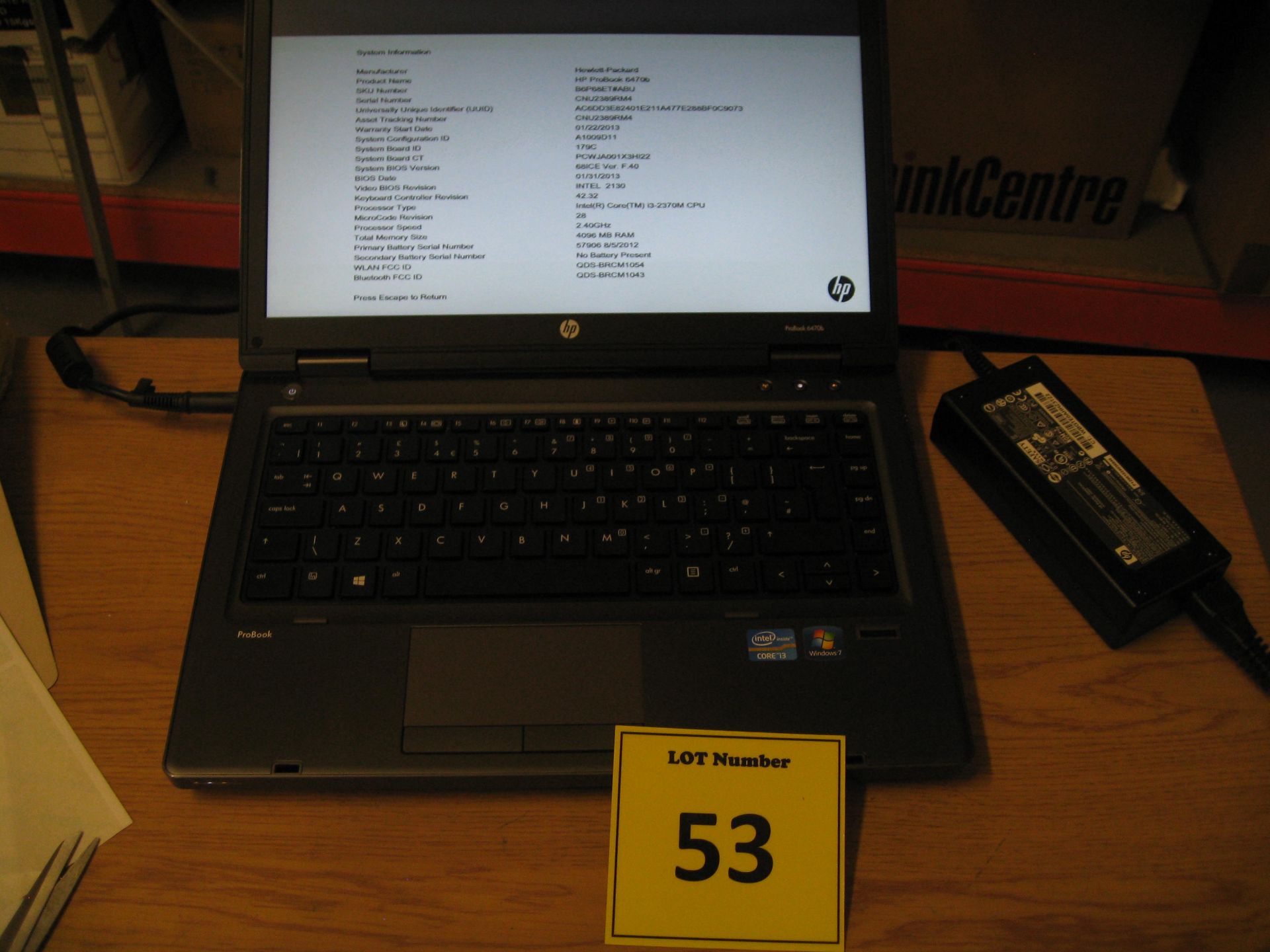 HP Probook 6470b Laptop, C-i3/2.4GHZ, 4GB RAM/320 GB HDD, dvdrw, psu - Win 7 Pro COA