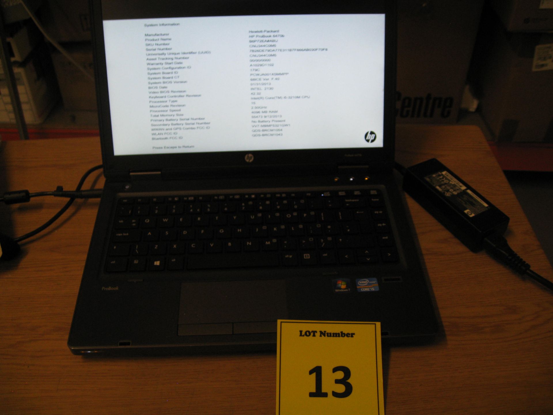 HP Probook 6470b Laptop, C-i5/2.50GHZ, 4GB RAM/500 GB HDD, dvdrw, psu - Win 7 Pro COA MISSING SCREEN
