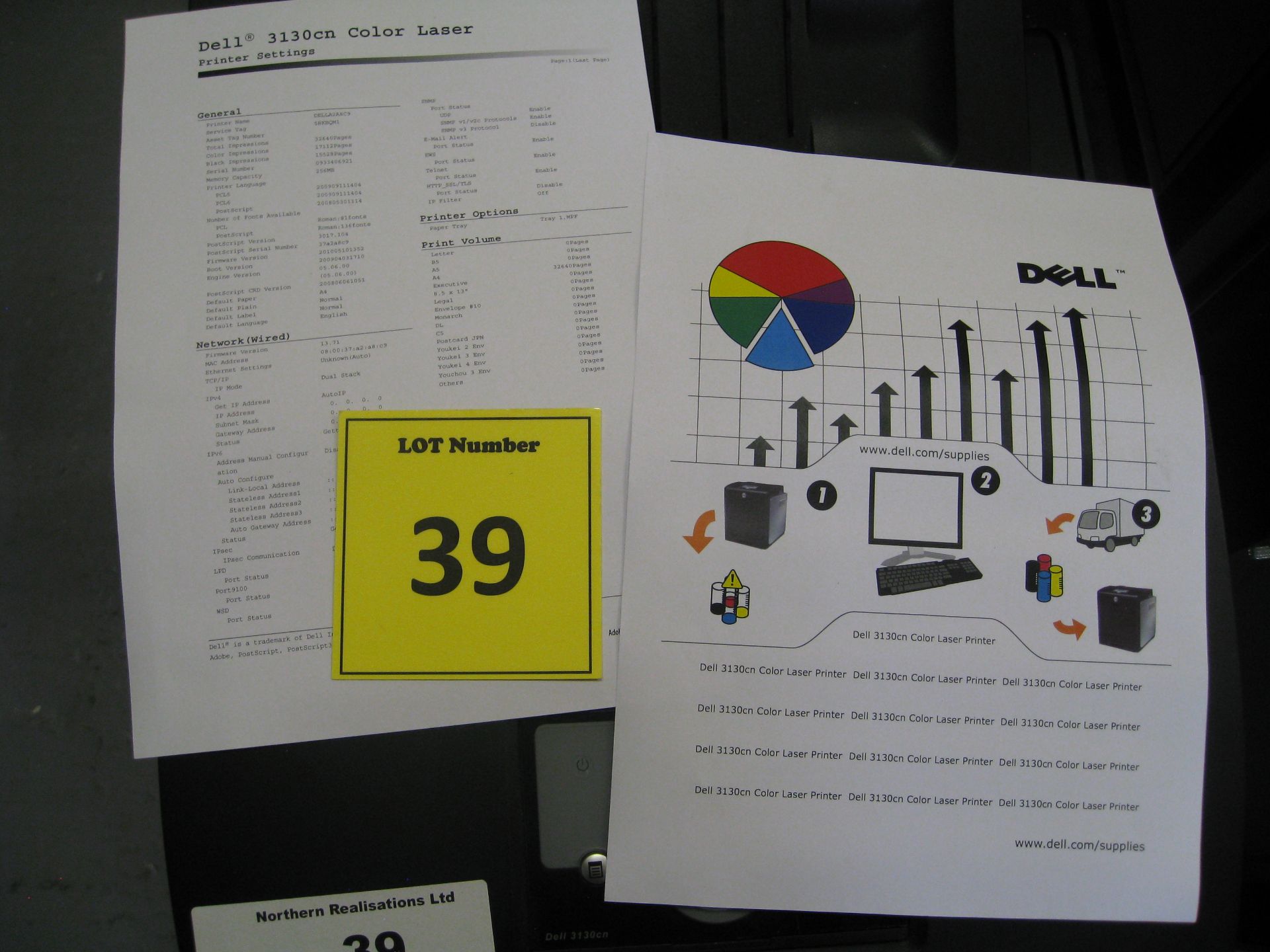 DELL COLOUR LASER PRINTER. MODEL 3130CN. WITH TEST PRINT - Image 2 of 2