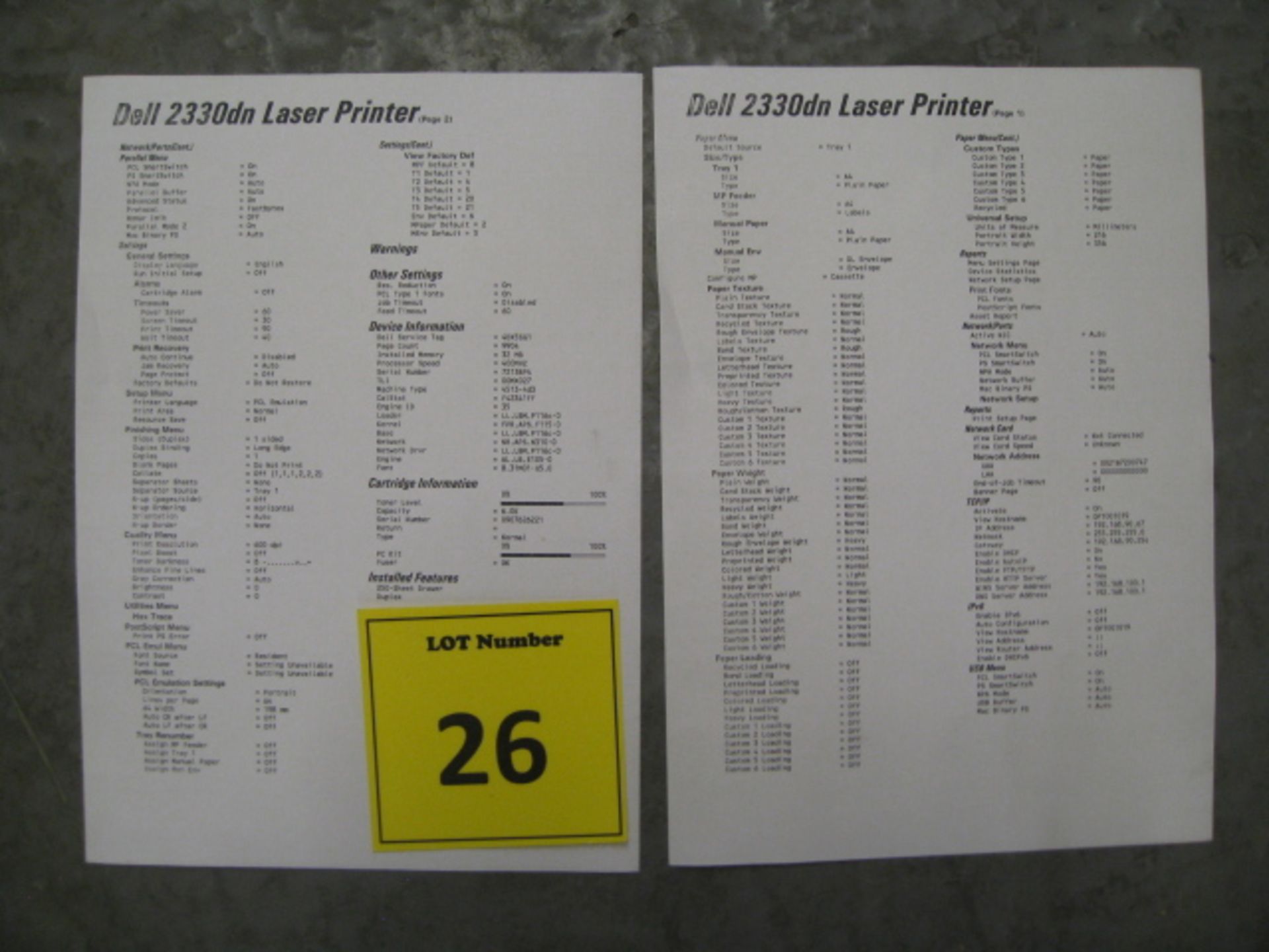 DELL 2330DN LASER PRINTER. WITH TEST PRINT - Image 2 of 2