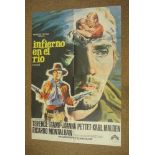 FILM POSTER - A vintage Spanish western film poster for 'Infierno en el Rio', measuring , folded.