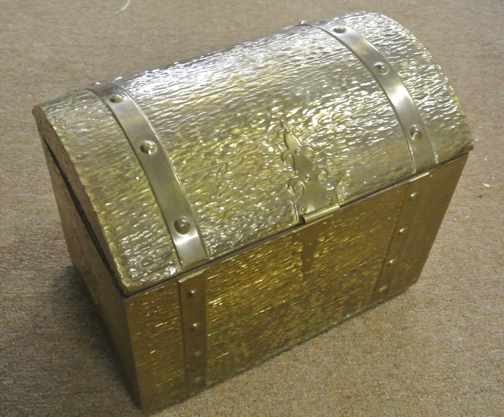 ANTIQUE/ HOME - A vintage brass covered coal/ stick box, in the form of a pirates treasure chest,