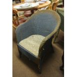 FURNIUTRE/ HOME - A vintage Lloyd Loom chair, painted blue, in need of restoration.