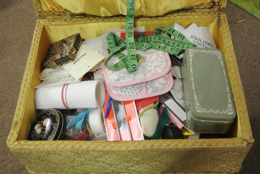 FURNITURE/ HOME - A vintage sewing box stool, complete with related contents. - Image 3 of 4