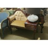 FURNIUTRE/ HOME -A Mahogany telephone hall table on cabriole legs with button back seat & drawer.