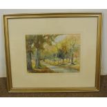 LASHIER - A framed watercolour of an Autumn park scene, signed to the bottom corner. Measures