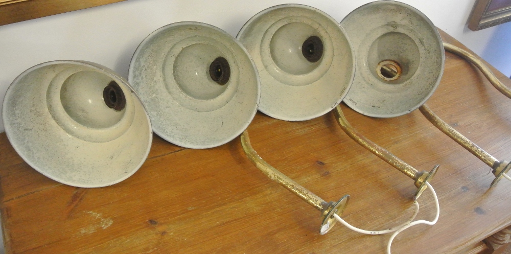 ARCHITECTURAL/ INDUSTRIAL - A set of 4 reproduction brass exterior shop lights, in need of some - Image 2 of 3