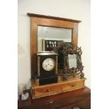 FURNIUTRE/ HOME - An antique Oak wall mirror with shelf & 2 drawers, measuring 53x66x23cm.