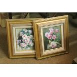 ARTWORK - A collection of 2 oil on board still life paintings of flowers in gold coloured frames.