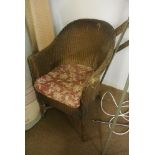 FURNITURE/ HOME - A vintage Lloyd Loom chair, painted brown & gold, in need of some light