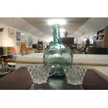 GLASSWARE - A collection of 3 pieces of glass pieces to include an aqua glass bottle & a cut glass