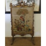 ANTIQUE/ HOME - A stunning antique French plaster fire screen with embroidered panel of bird.