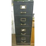 INDUSTRIAL/ OFFICE - A vintage 4 drawer office filing cabinet, painted black with brass fittings,