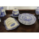 SPODE - A collection of 8 Spode 'Italian' blue & white pieces to include 6 side plates, a jam/ honey