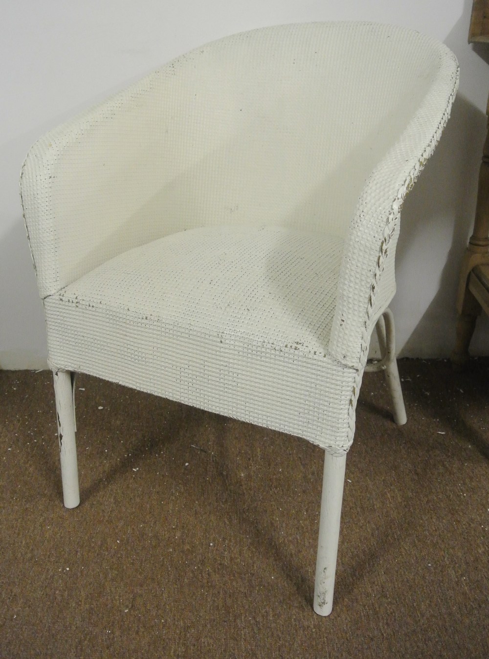 FURNITURE/ HOME - A vintage Lloyd Loom style chair with metal frame, which has been painted white. - Image 2 of 2