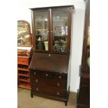 FURNITURE/ HOME - A vintage Stag Minstrel Mahogany bookcase/ writing beareau with glazed upper doors