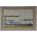 ART/ LOCAL INTEREST - A large framed painting of Portrush Harbour, from the view from Mark Street,