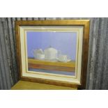 EMER BOWE - A large framed still life by Wexford artist Emer Bowe. Titled 'Still Life in Blue', a