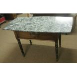 FURNITURE/ HOME - A beautiful antique pastry table with green marble top. Measures 76x62x130cm.