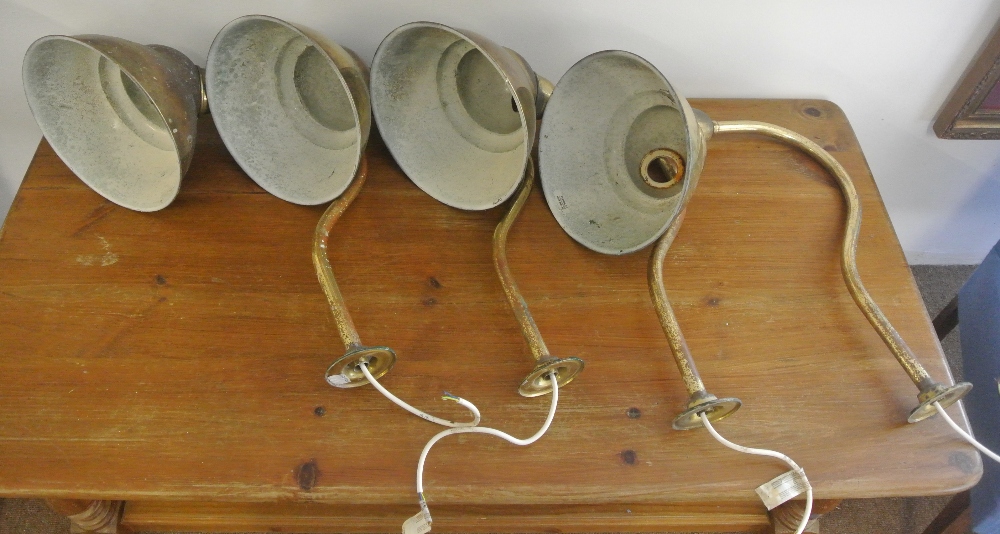 ARCHITECTURAL/ INDUSTRIAL - A set of 4 reproduction brass exterior shop lights, in need of some