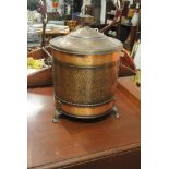 FURNITURE/ HOME - A hammered copper coal scuttle with removable metal interior bucket.