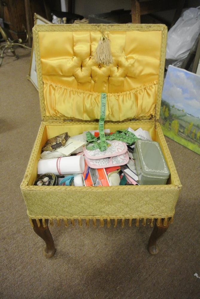 FURNITURE/ HOME - A vintage sewing box stool, complete with related contents. - Image 2 of 4