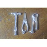 VINTAGE SILVER METAL BRACELET CHARMS: A lot of three silver novelty tool bracelet charms in the form