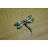 SILVER & ENAMEL DRAGONFLY BROOCH: A hallmarked silver brooch in the form of a dragonfly, enamelled