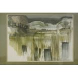 ARTWORK - A framed abstract watercolour landscape,