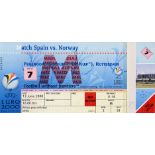 Billet entier du match de l’Euro 2000 opposant l’Espagne à la Norvège le 13 juin. Les norvègiens l’