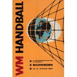 Affiche de la Coupe du Monde de Handball organisée du 12 au 21 janvier 1967 en Suède. La