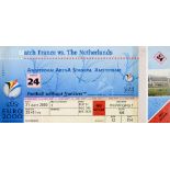 Billet entier de la rencontre de l’Euro 2000 entre la France et les Pays-Bas le 21 juin. Le pays