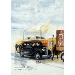 Dartois Francis (1934-2015). Gouache aquarellée sur papier. «Renault Celtaquatre 1938».Signée en bas