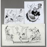 Pellos (1900-1998). Ensemble de 3 dessins originaux à l’encre parus dans les revues Miroir Sprint et