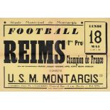 Affiche de la rencontre amicale opposant le Stade de Reims à l’US Montargis le 18 mai 1953. Présence
