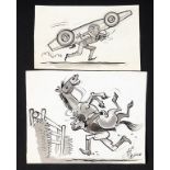 Pellos (1900-1998). Ensemble de 2 dessins originaux à l’encre sur papier. «Porter sa monture»