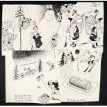 Pellos (1900-1998). Ensemble de 5 dessins originaux à l’encre sur papier. «Le Père Noël» parus