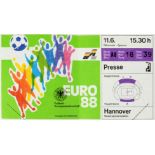 Billet entier du match de l’Euro 88 opposant le Danemark et l’Espagne le 11 juin. Les espagnols s’