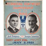 Rare programme du Championnat du Monde des poids lourd entre Jack Dempsey et Georges Carpentier le 2