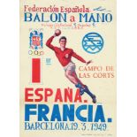 Affiche de la 1ère rencontre opposant l’Espagne et la France le 19 mars 1949 à Barcelone.