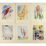 Lot de 23 estampes «Les joies du Sport» signées Uzelac (1897-1977). Bon état général. Dim. 31 x 41