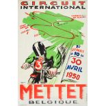 Affiche du circuit International de Mettet en Belgique, course du 30 avril 1950. Superbe