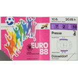 Billet de la rencontre de l’Euro 88 entre l’Allemagne de l’Ouest et l’Italie le 10 juin. Les équipes