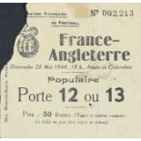 Billet de la rencontre Internationale opposant la France et l’Angleterre le 22 mai 1949 à