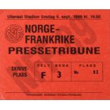 Billet «presse» de la rencontre Internationale entre la Norvège et la France du 5 septembre 1989,