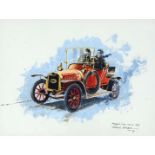 Dartois Francis (1934-2015). Gouache aquarellée sur papier. «Peugeot Lion V4 D 1913». Signée en